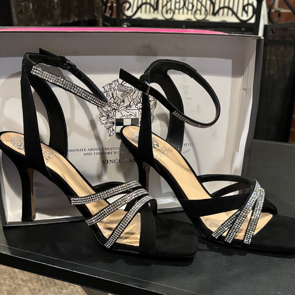 Vince Camuto Black Heels with Silver Rhinestones